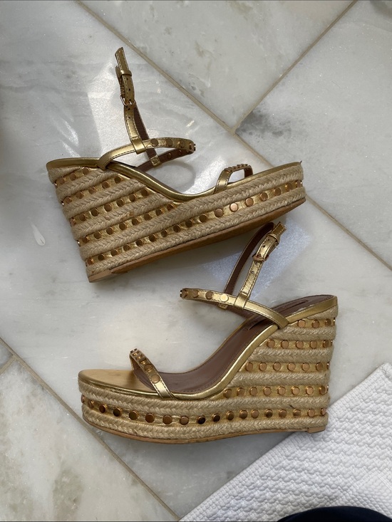 BCBGMaxAzria Shoes - BCBGMaxAzria Gold Metallic Espadrille Wedge Sandals